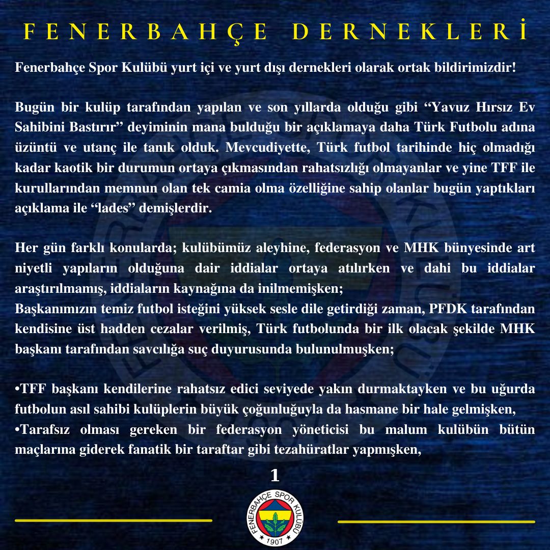 Fenerbahçe derneklerinden ortak bildiri! - Fenerbahçe Haberleri